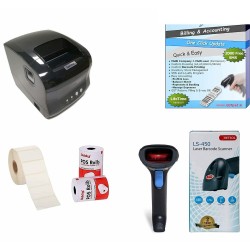 Combo Receipt & Barcode 80mm Printer + Scanner + Billing & Accounting Software + Thermal Receipt and Barcode Rolls