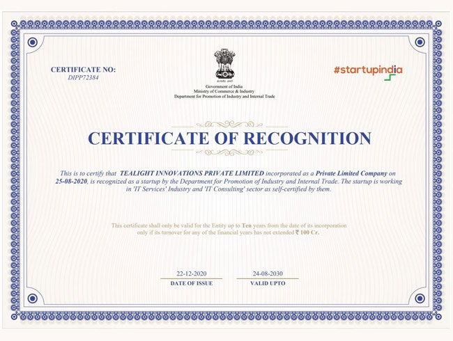 Startup India Certificate